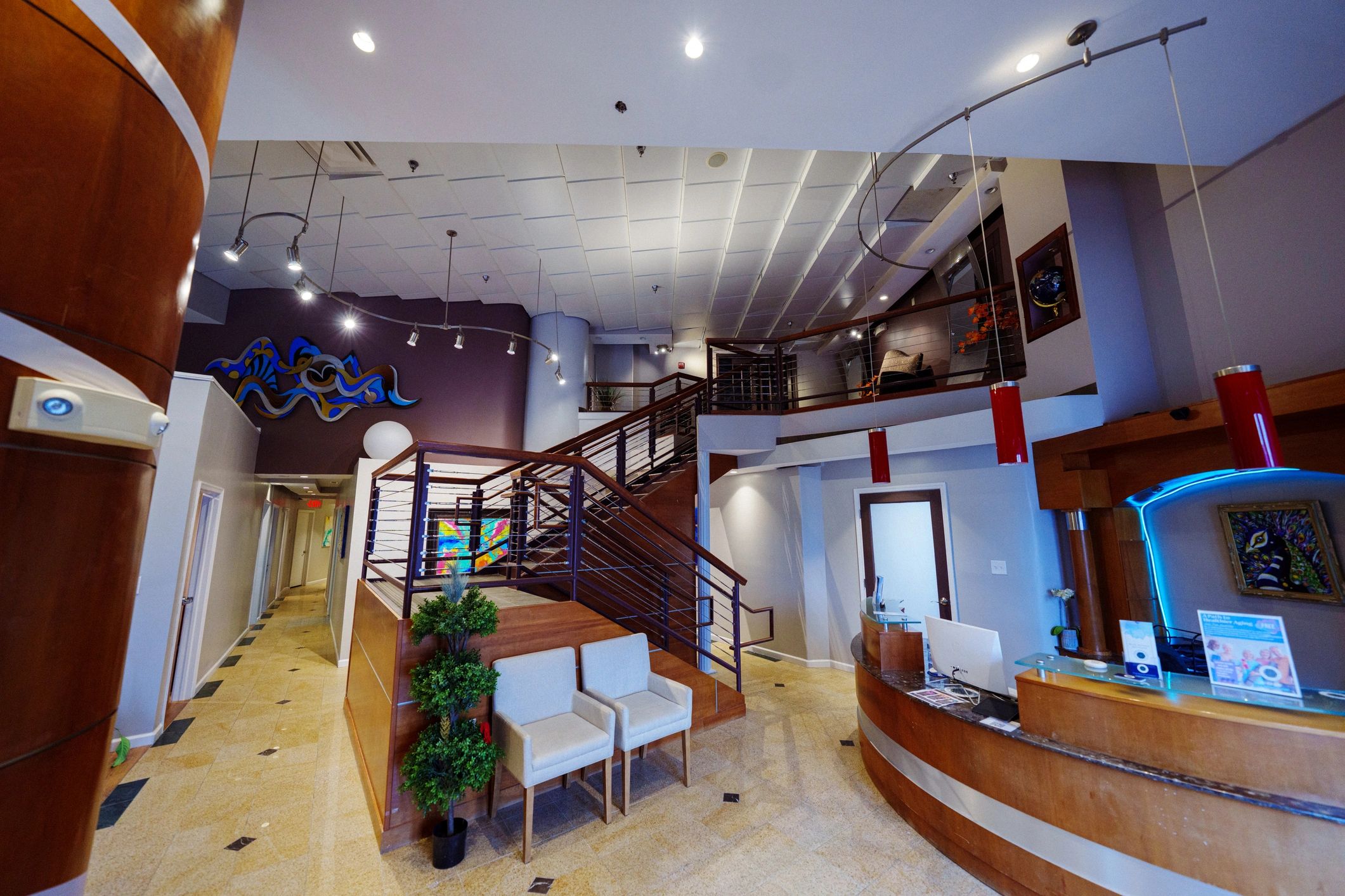 Modern reception area in a professional office lobby